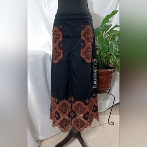 NWOT Embroidered Corduroy Midi Skirt Size 8Tall In Black With Embroidery